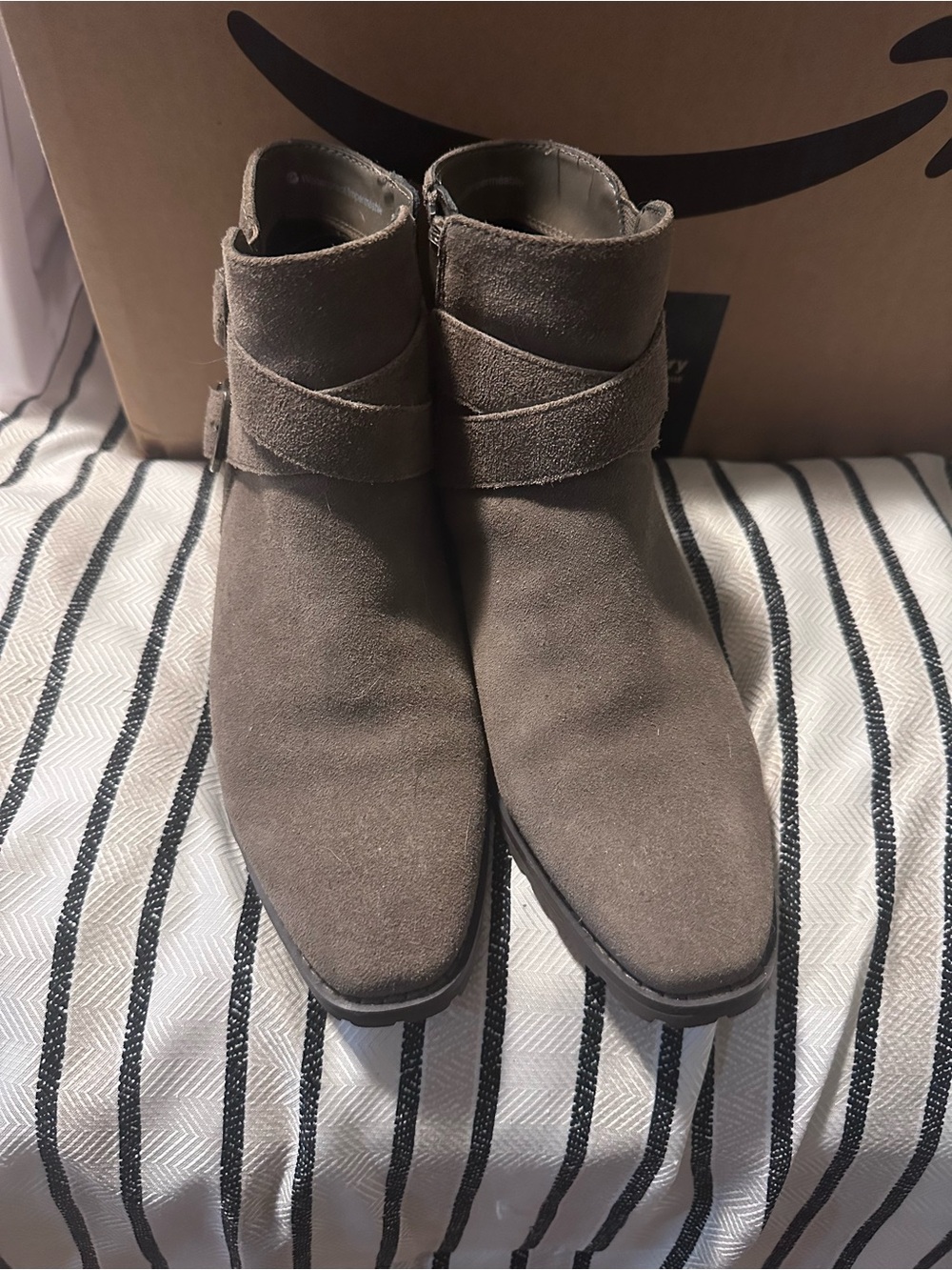 Blondo Taupe Suede Ankle Booties with Wrap Strap
